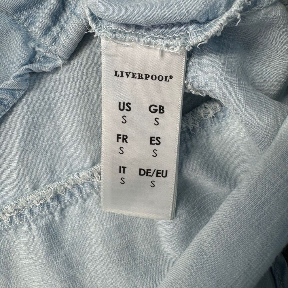 Liverpool Shirt Women's Small Blue Light Wash Chambray Denim Tunic Roll Tab Top - Picture 13 of 13